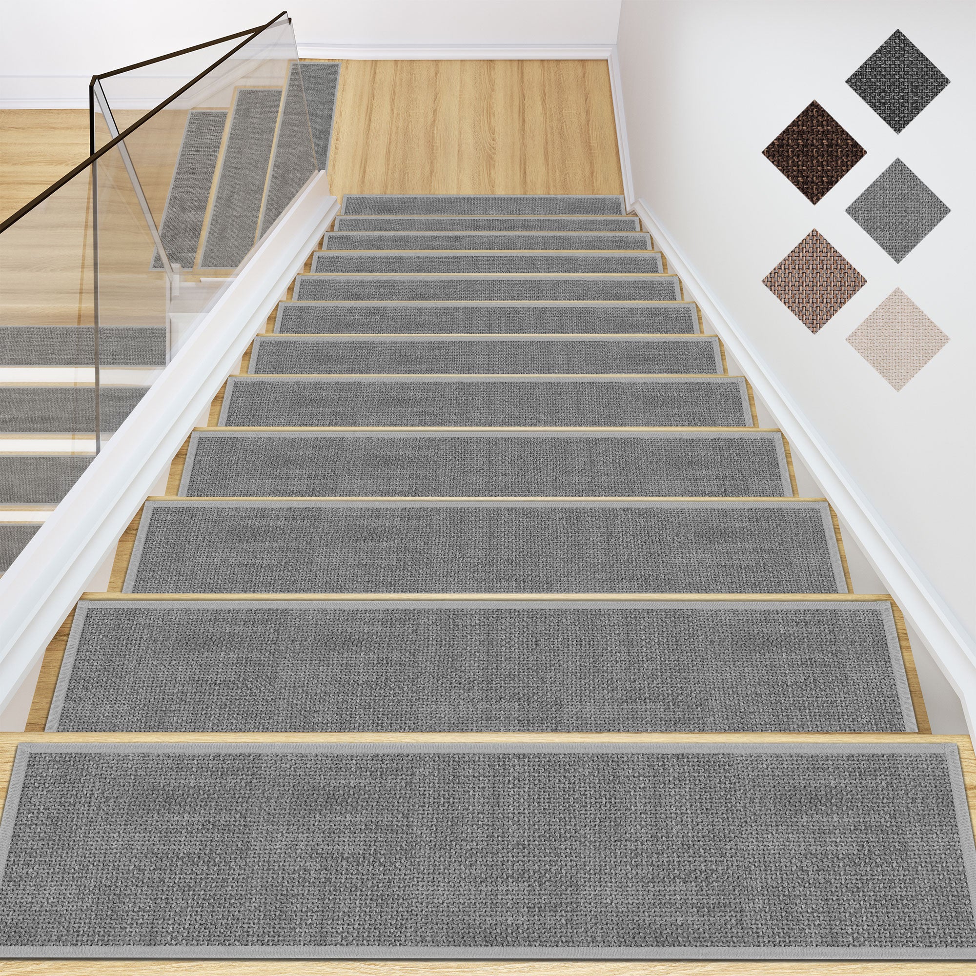 Stair Treads Set Indoor Wood Floors Non Skid Slip Carpet Rugs Pads  Grey/Brown