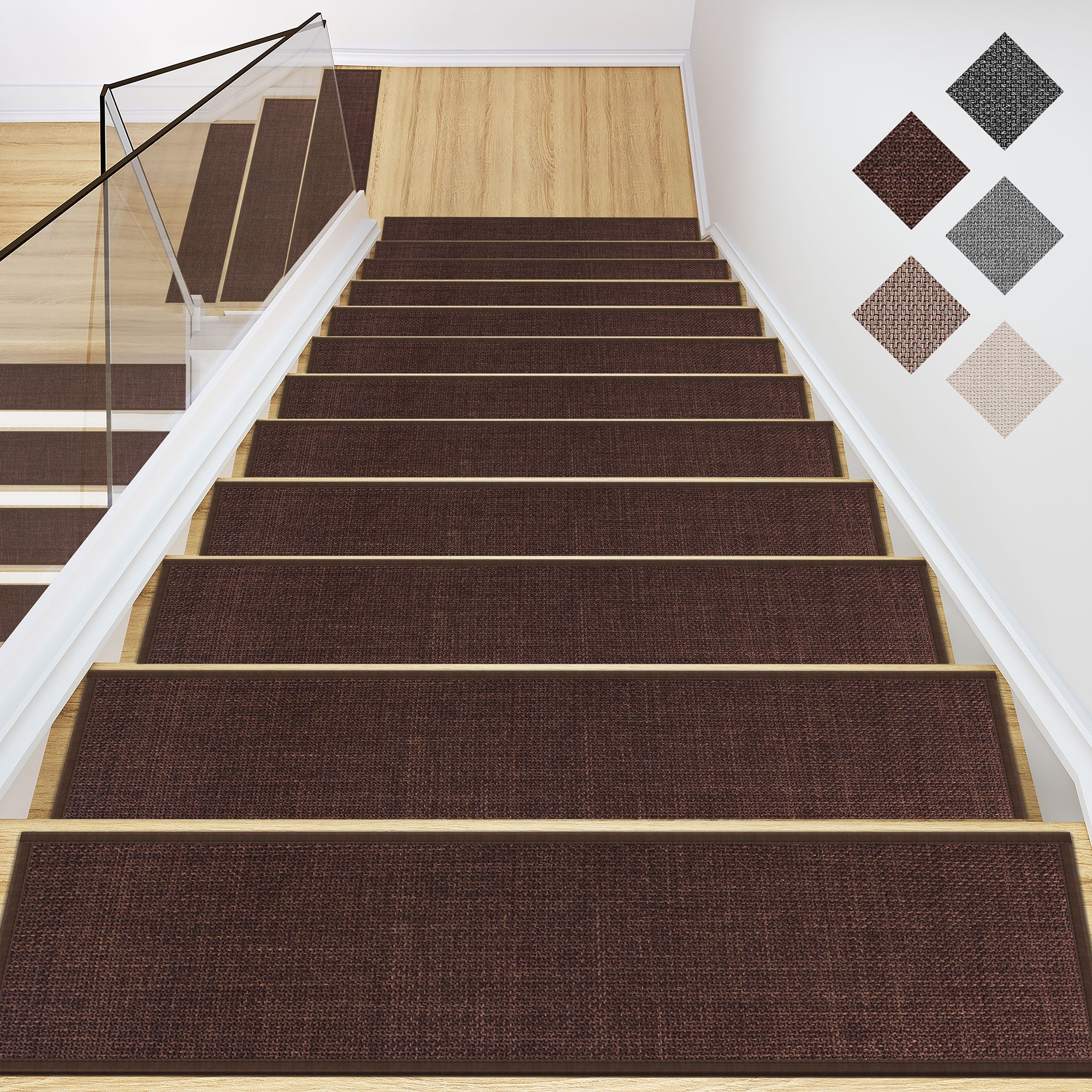 Costway 15PCS Non-Slip Carpet Stair Treads 30'' x 8'' Mats Indoor for  Wooden Steps Brown