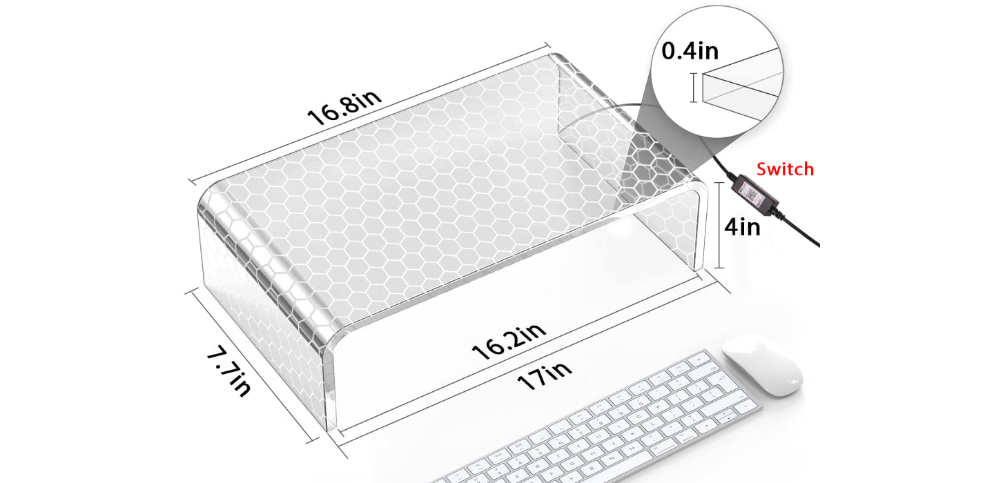 Aothia Desk Acrylic Monitor Stand & LED size