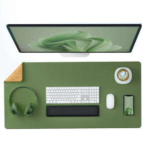 ECO Cork & Leather Dual-side Desk Pad (Three Sizes / Olive Green)