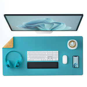 ECO Cork & Leather Dual-side Desk Pad (Three Sizes / Turquoise)