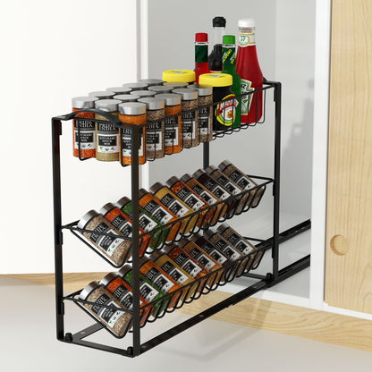 Pull Out 3-Tier Spice Rack Sliding Organizer for Kitchen Cabinets
