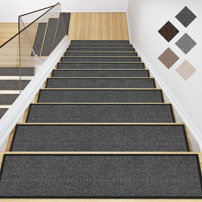 Non Slip Stair Treads for Wooden Steps Indoor 15pcs Brown Stair Rugs