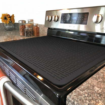 YUHFERA Stove Top Cover for Electric Stove - Silicone Stove Mat for Glass Top, Glass Cooktop Protector, XL Dish Drying Mats For Kitchen,Oven Covers for Electric Stove (Black,28 x 20)