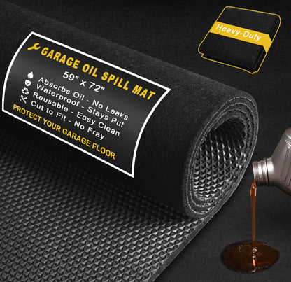 Aothia Large Garage Oil Spill Mat, Garage Floor Protection Mat  150x180cm | Heavy-Duty, Anti-Leak & Waterproof Absorbent Pad for Car, Motorcycle, Workshop | Reusable, Washable & Cut-to-Fit（Black）